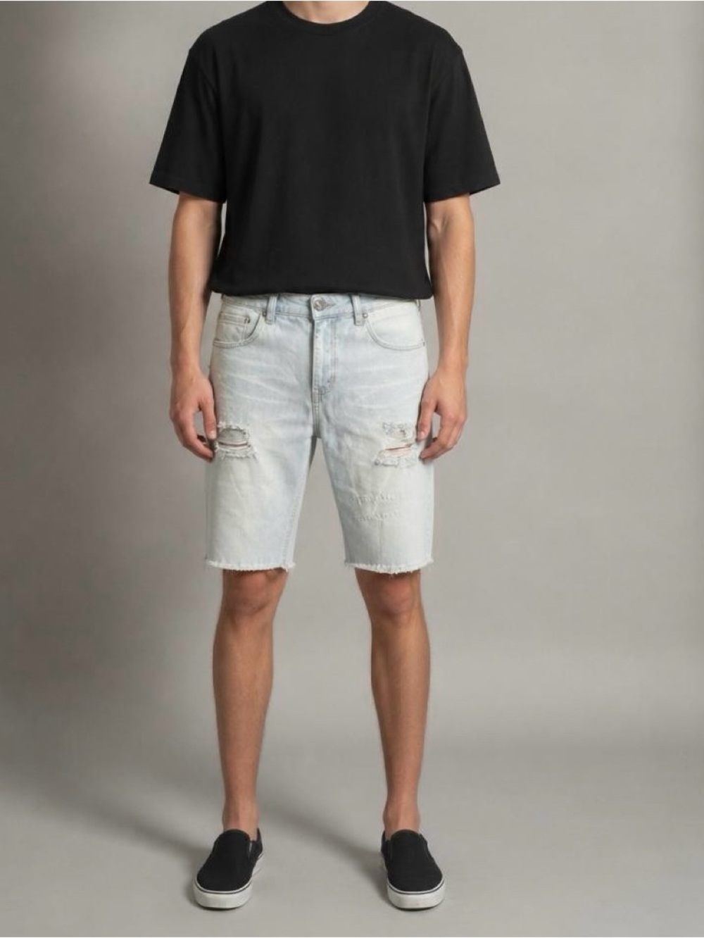 Black Brand Light Blue Distressed Jean Shorts